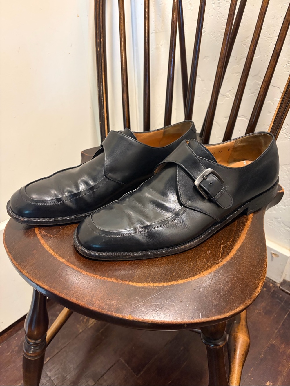 Salvatore Ferragamo Black Leather Monk Strap Dress Shoes